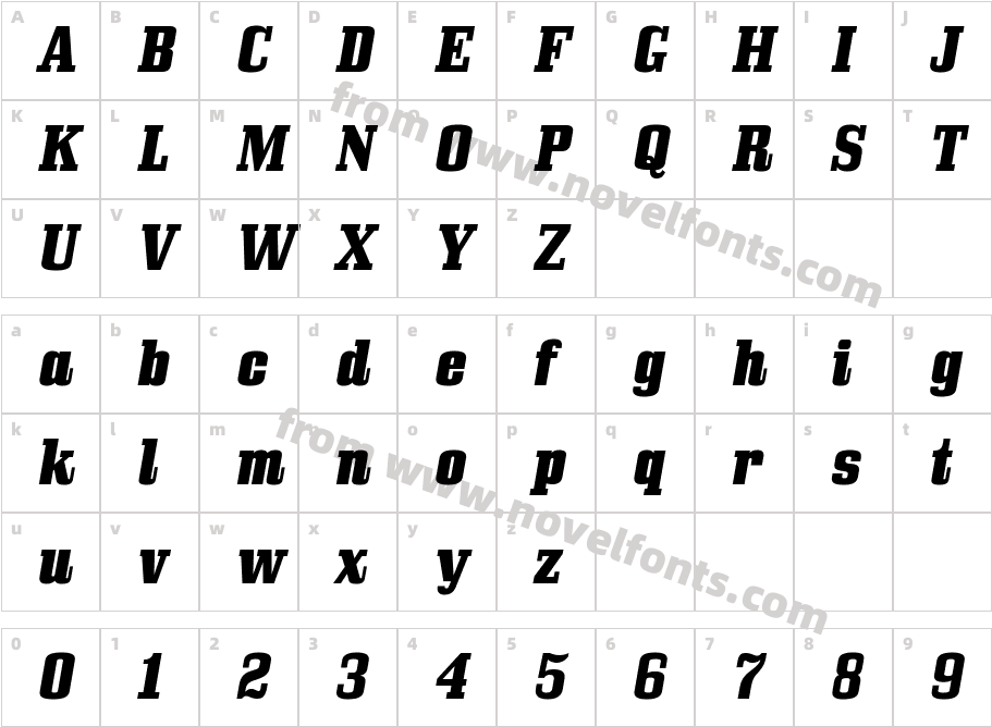 BullpenHv-ItalicCharacter Map