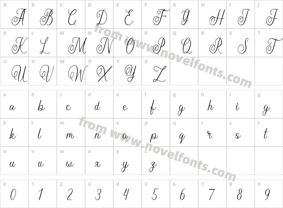 BulmarieScriptDEMORegularCharacter Map