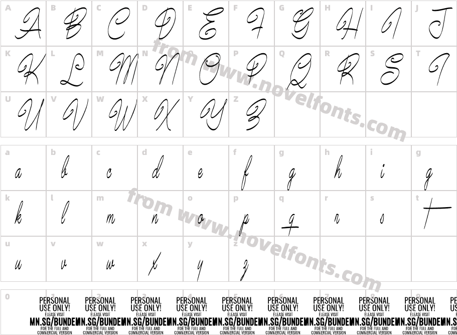 Bundey Script PERSONAL USE Bold ItalicCharacter Map