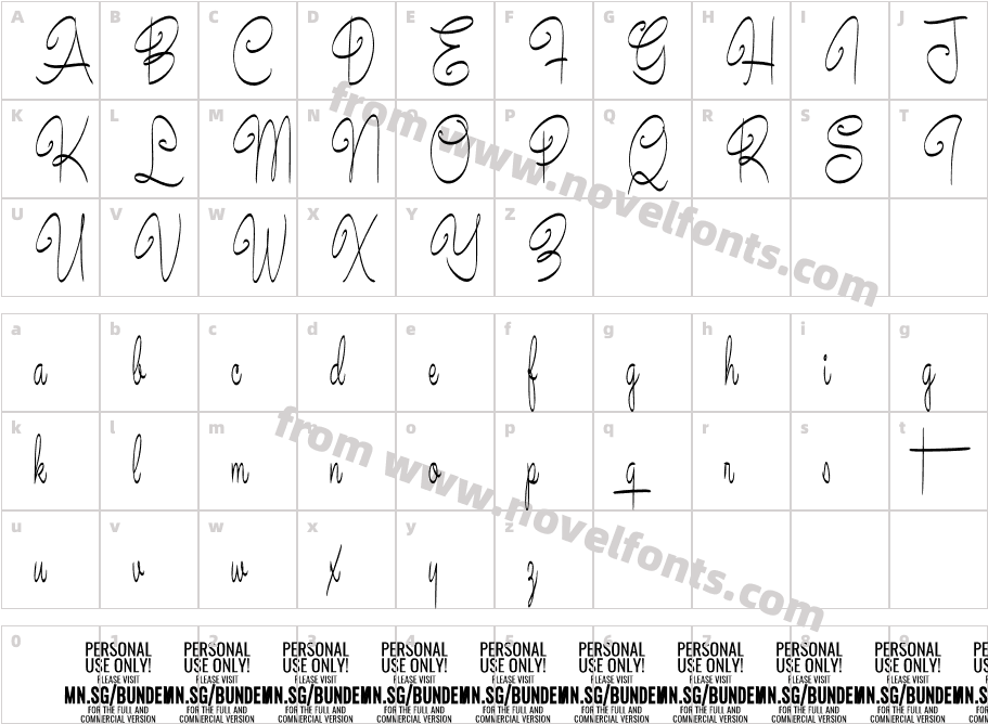 Bundey Script PERSONAL USE BoldCharacter Map