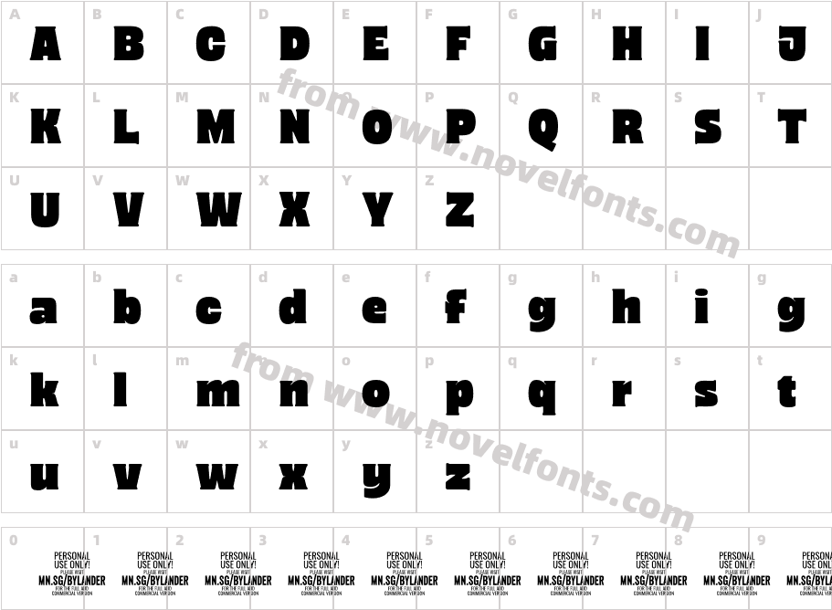 Bylander PERSONAL USE RegularCharacter Map