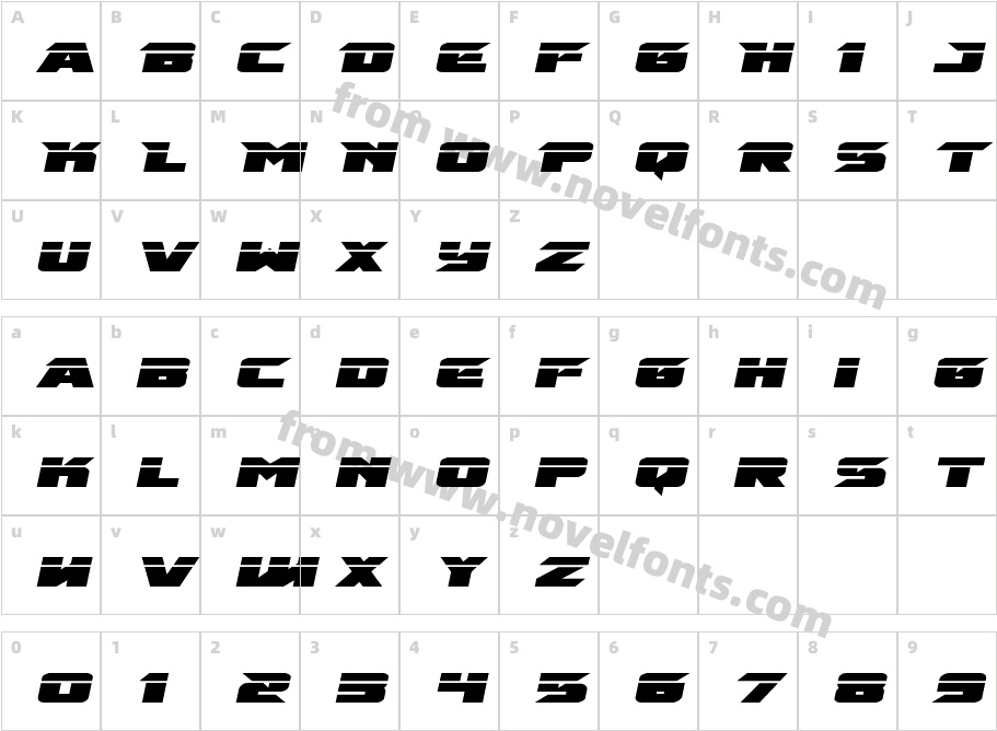 Emissary Laser ItalicCharacter Map