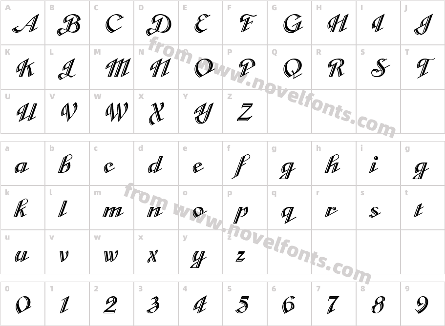 Cabarga Cursiva LETCharacter Map