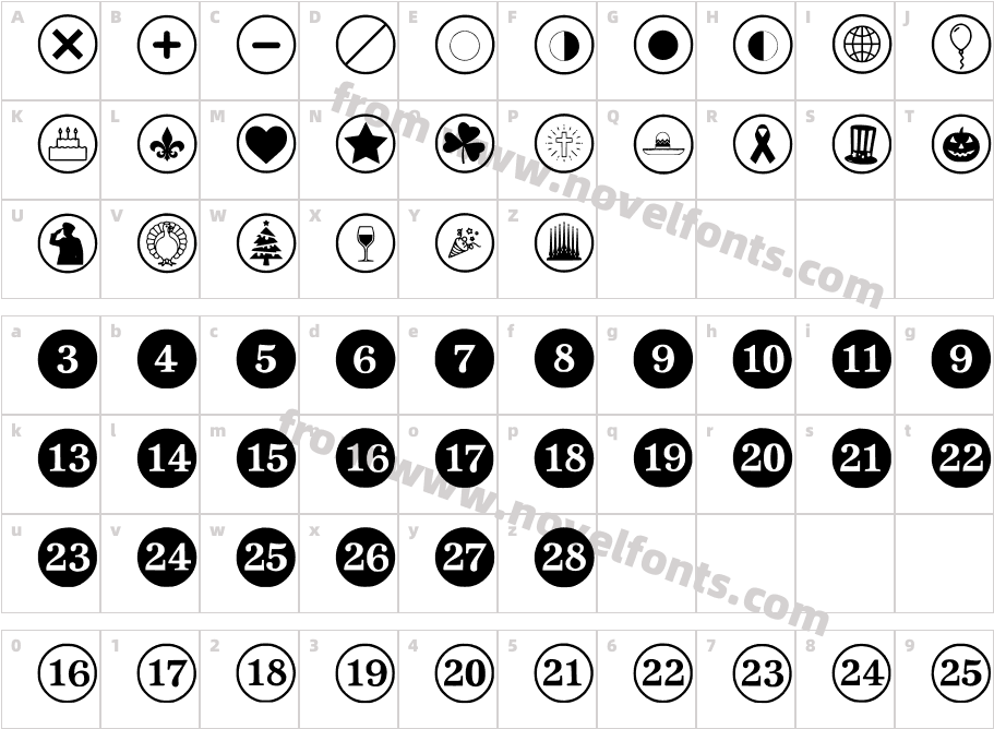 Calendar Symbol Wizard RegularCharacter Map