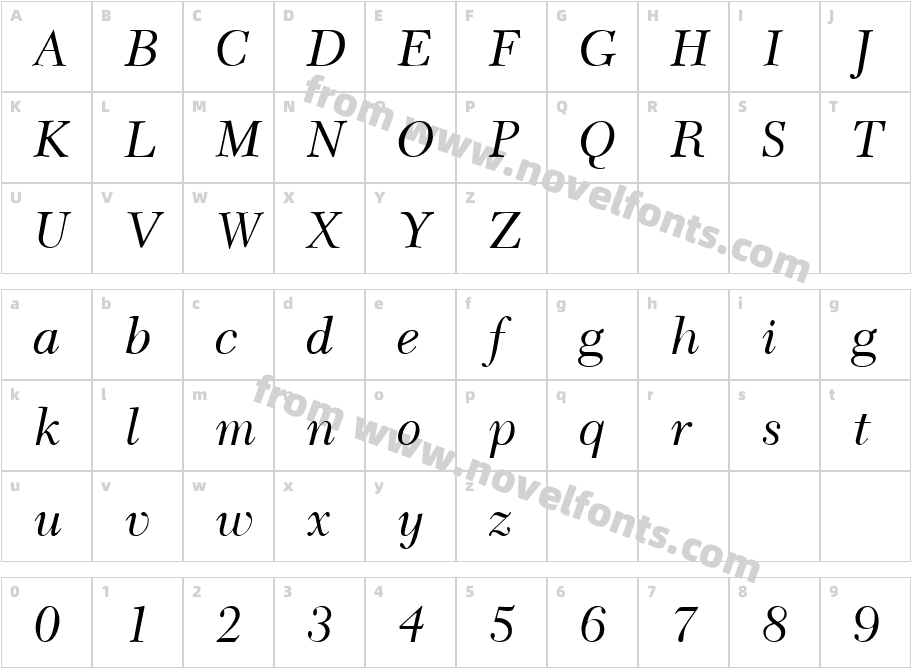 Camelia_ItalicCharacter Map