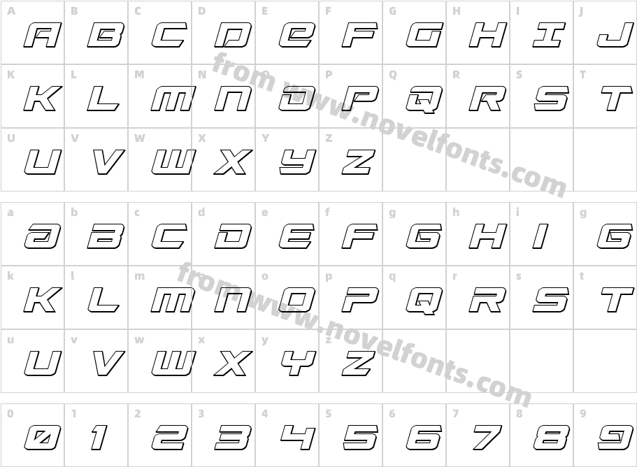 Captain Falcon 3D ItalicCharacter Map