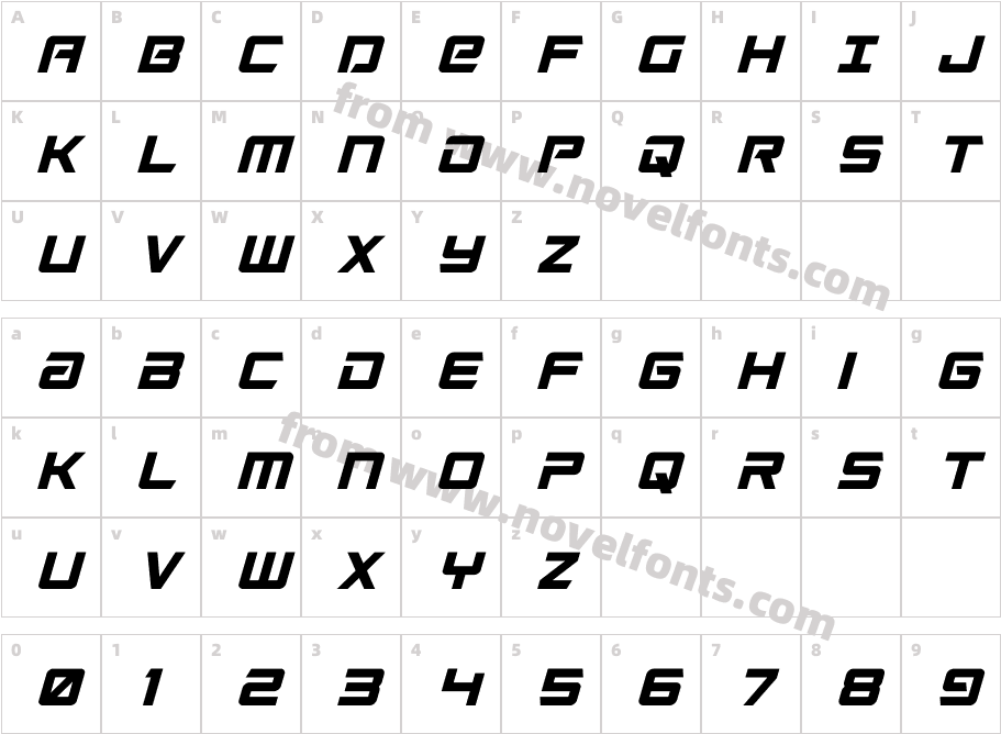 Captain Falcon Condensed ItalCharacter Map