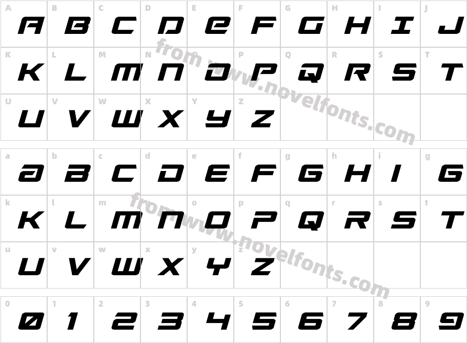 Captain Falcon ItalicCharacter Map