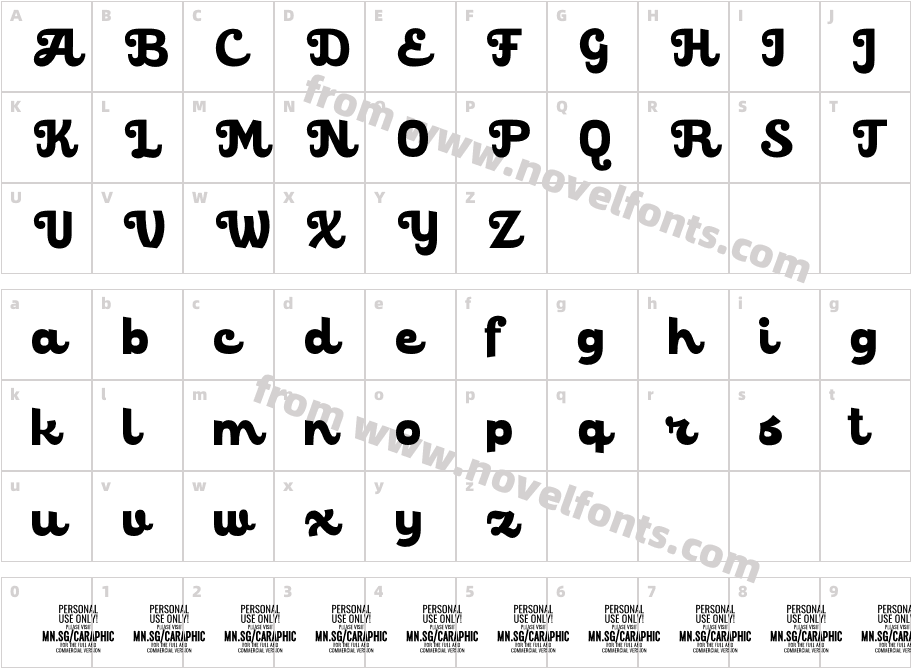 Caraphic Script PERSONAL USE RegularCharacter Map