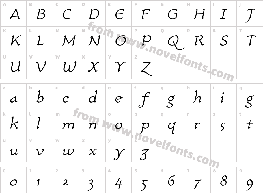 CarlinScript-LT-Std-Light-Italic_9303Character Map