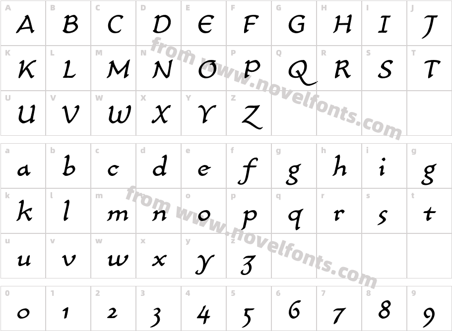 CarlinScript-LT-Std-Regular-Italic_9307Character Map