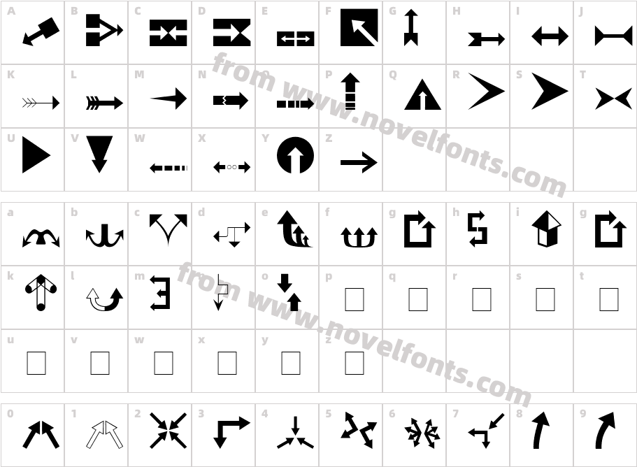 Carr Arrows (filled)Character Map