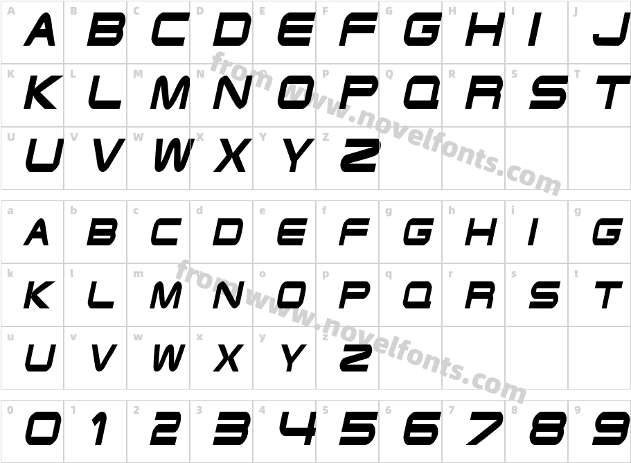 EndzoneCondensedObliqueSWFTECharacter Map