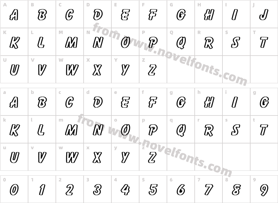 Cartoon Hollow BoldCharacter Map