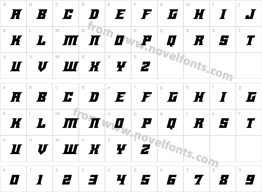 Energy Spike ItalicCharacter Map