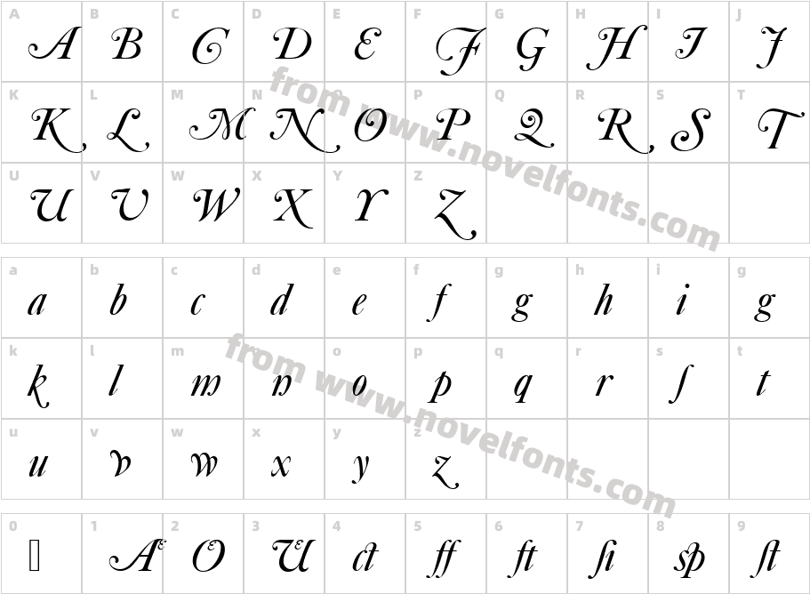 Caslon Becker No540 Swash AltCharacter Map