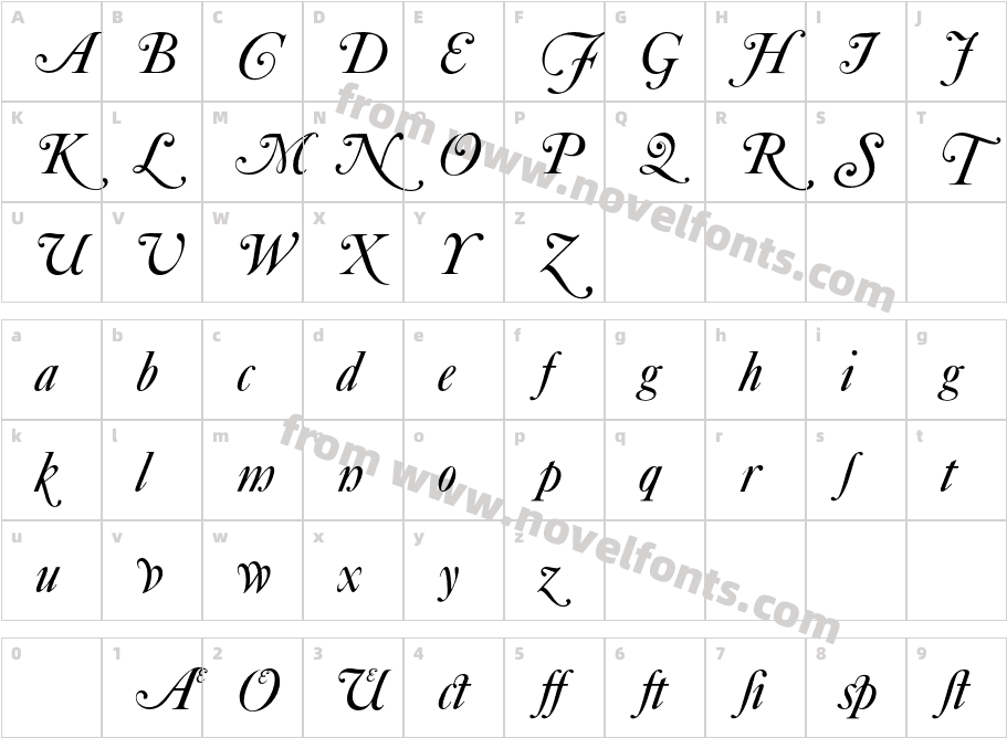 Caslon Swash Alternative D OTCharacter Map