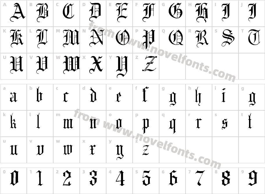 English Gothic, 17th c.Character Map