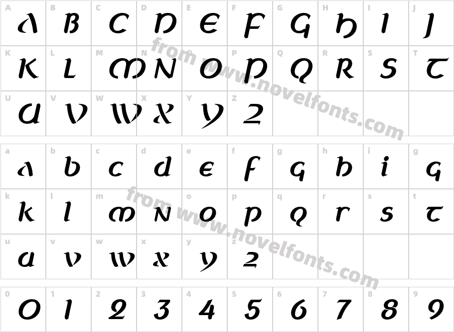 Celtica Bold ObliqueCharacter Map