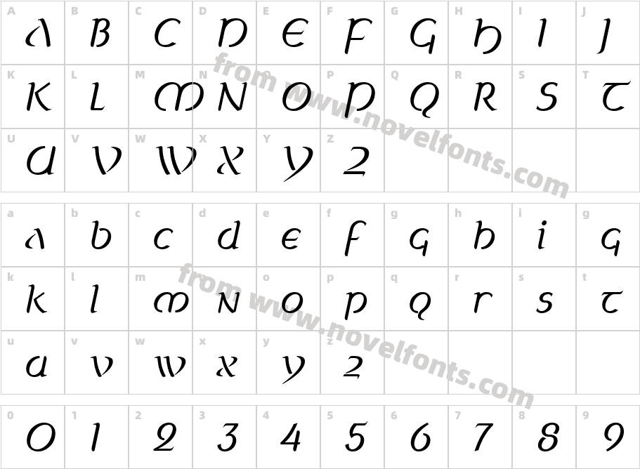 Celtica Book ObliqueCharacter Map