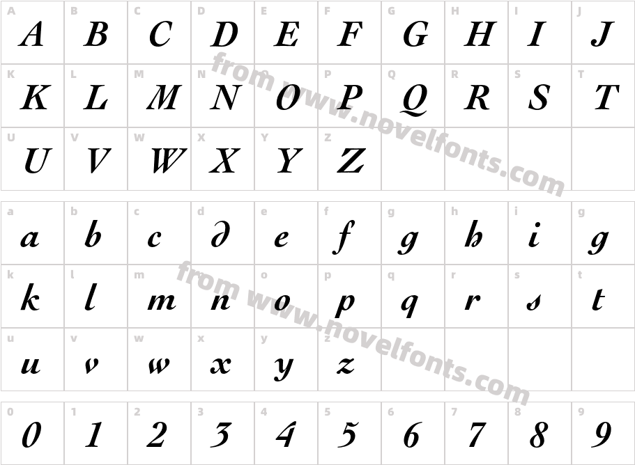 Engravers' Oldstyle 205Character Map