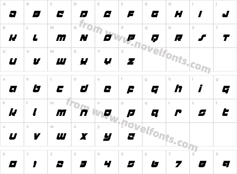 Cobalt Corsair Condensed ItalicCharacter Map