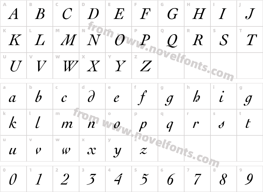 CockneyItalicCharacter Map