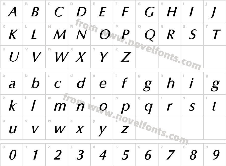 ColumbiaSerialMediumItalicCharacter Map