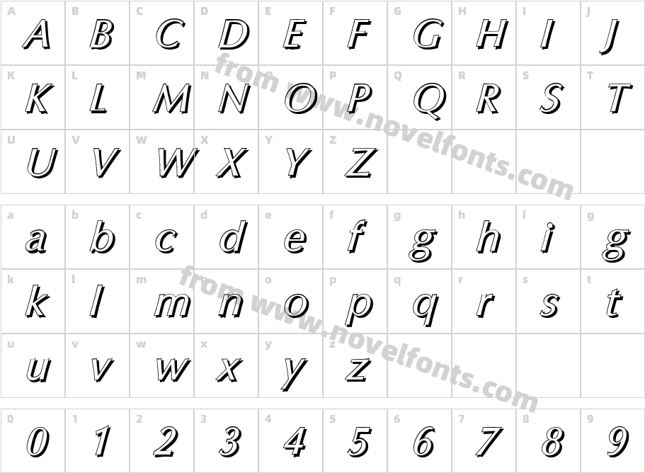 ColumbiaShadowItalicCharacter Map