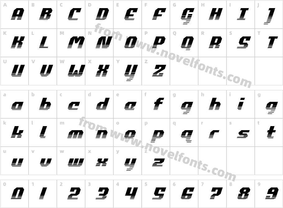 CommonwealthHalftoneItalicCharacter Map