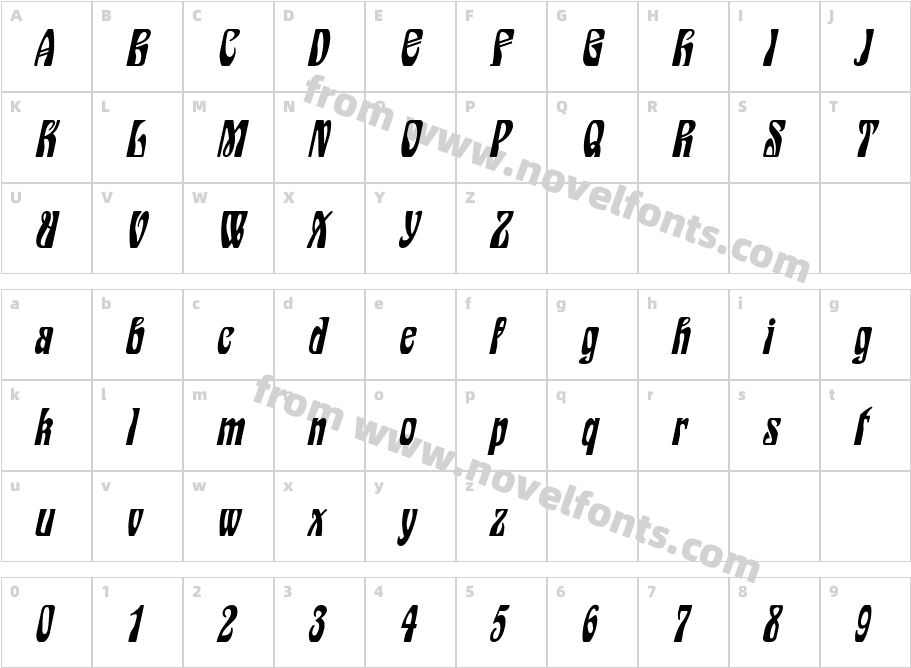 Epic ItalicCharacter Map