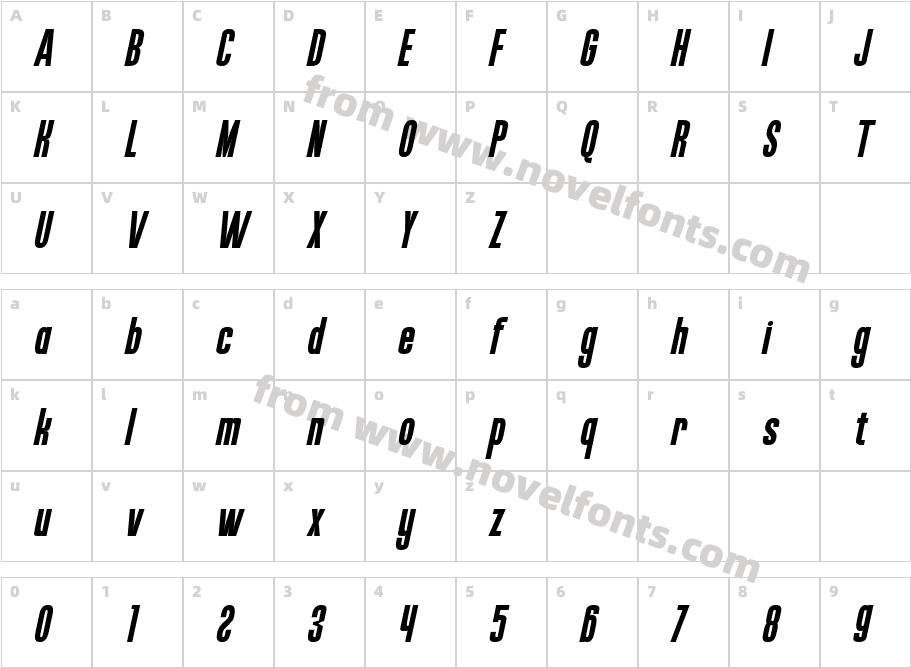 Corqen ItalicCharacter Map