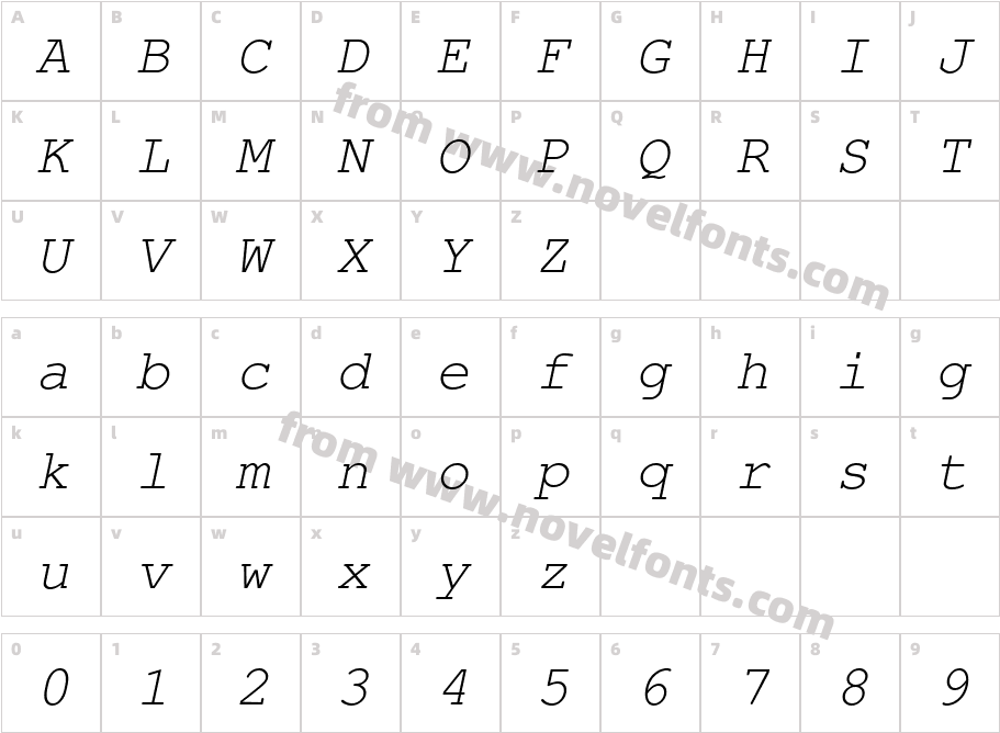 CourierPSItalicCharacter Map