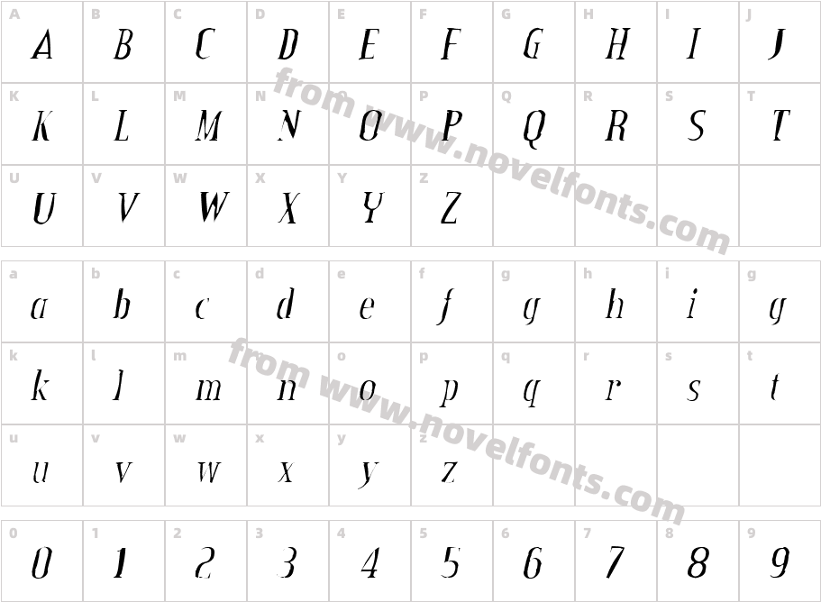 CreditValleyGaunt-ItalicCharacter Map