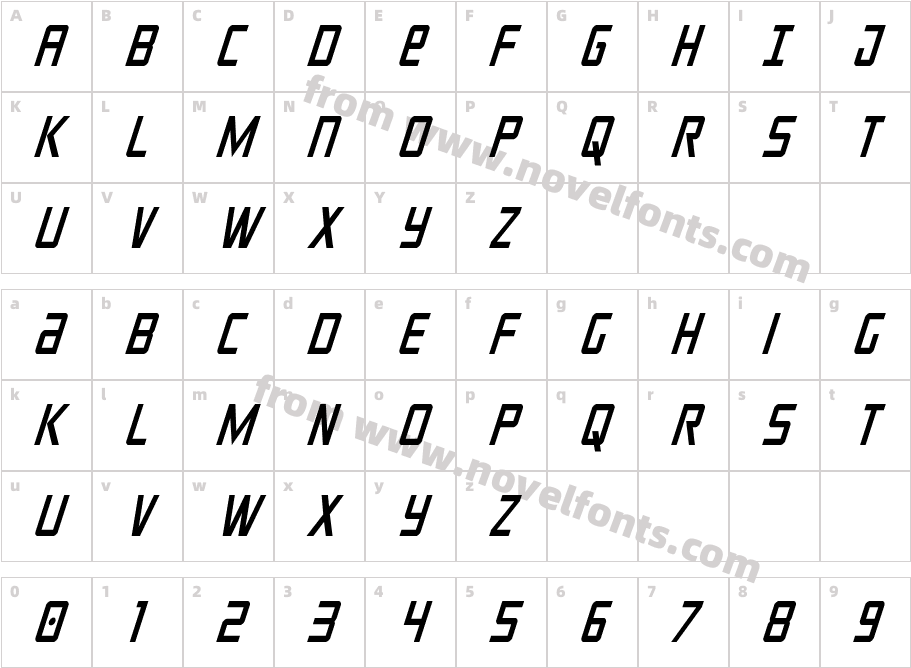 CrixusCondensedItalicCharacter Map