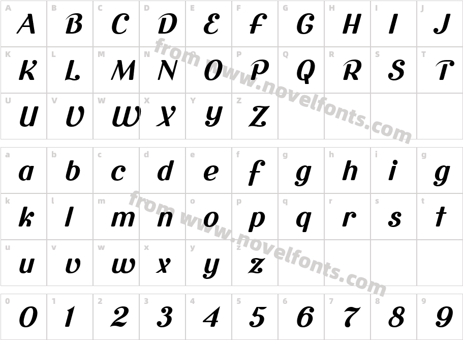 Cursive Sans BoldCharacter Map