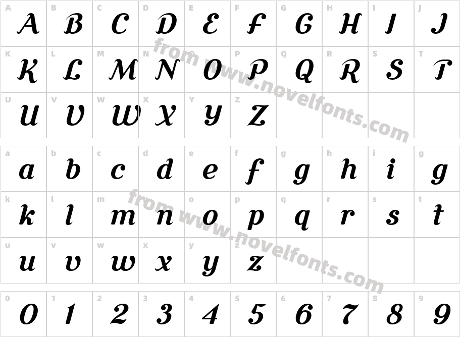 Cursive Serif BoldCharacter Map