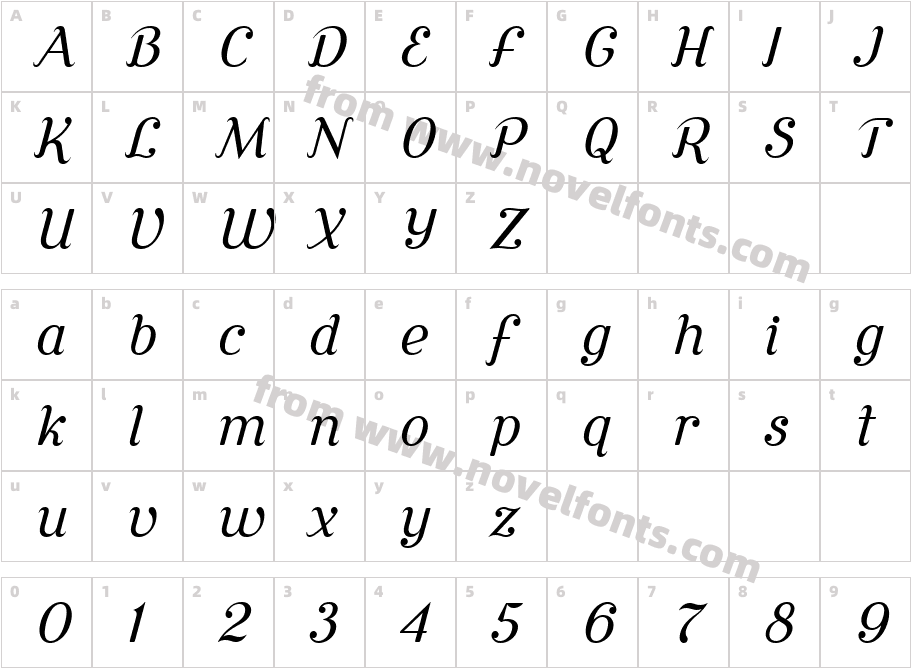 Cursive Serif BookCharacter Map