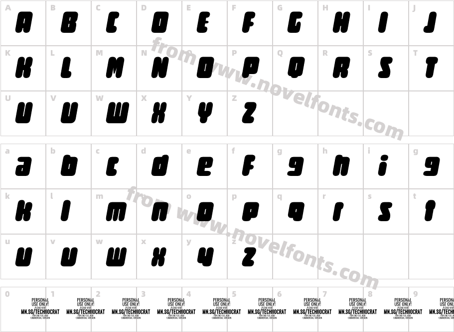 Curvi Technocrat PERSONAL BoldCharacter Map