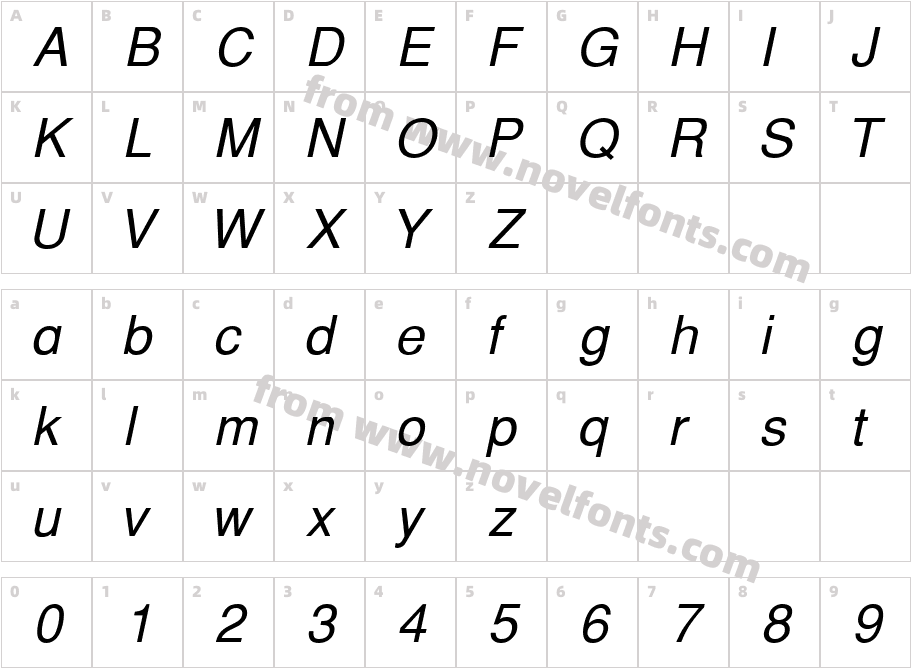 CyrillicHelvetItalicCharacter Map