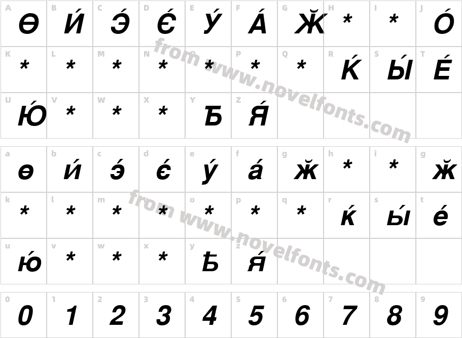 CyrillicSans-BoldObliqueCharacter Map