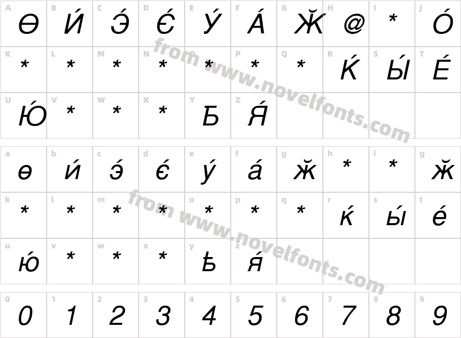 CyrillicSans-ObliqueCharacter Map