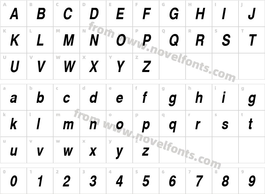 Cyrvetica-Narrow-BoldObliqueCharacter Map