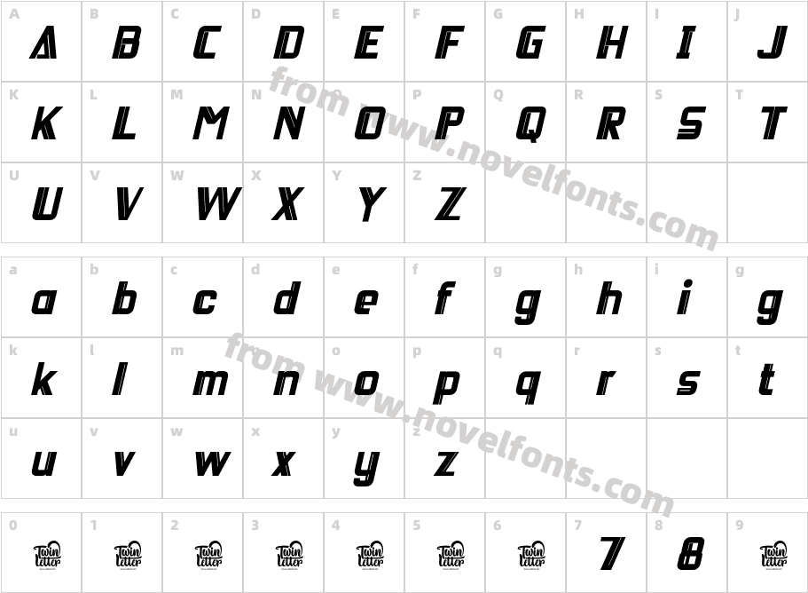 DEICHO-BoldSlantedCharacter Map