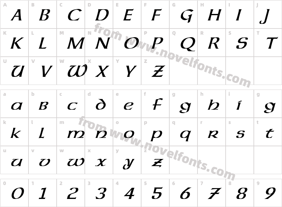 DalelandsUncial-ItalicCharacter Map