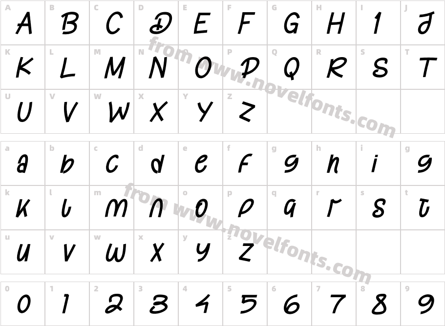 Damtune ItalicCharacter Map