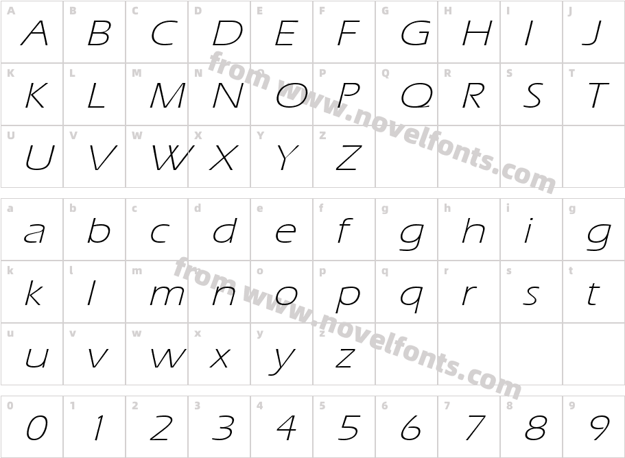 Eric Lite Extended ItalicCharacter Map