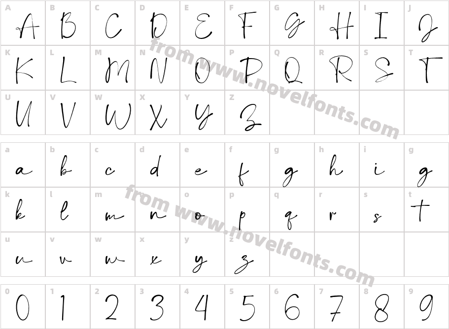 DeboraCelinaScript-RegularCharacter Map