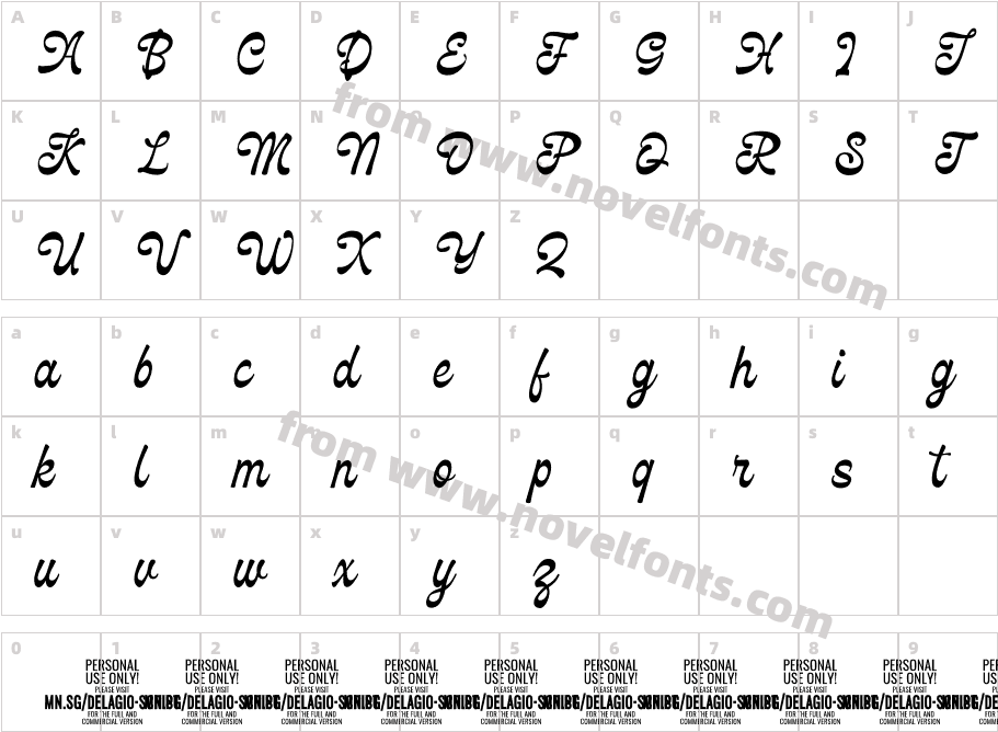 Delagio Script PERSONAL USE RegularCharacter Map