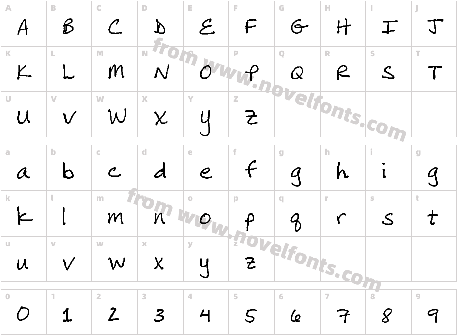 EricasHandwritingCharacter Map